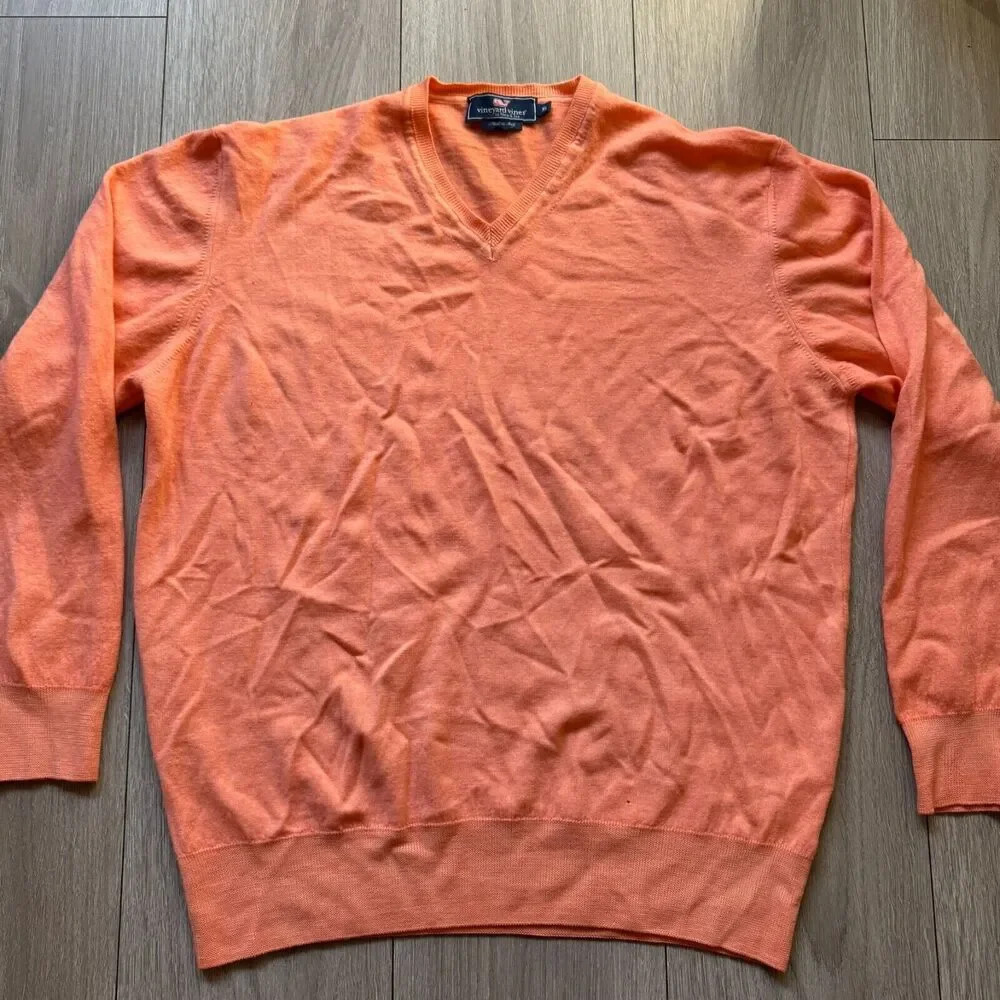 Vineyard Vines Men’s XL Extra Fine Merino V-Neck Sweater Orange